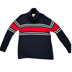Limited America Turtleneck Sweater Womens Medium Navy Blue Excellent Striped Rib